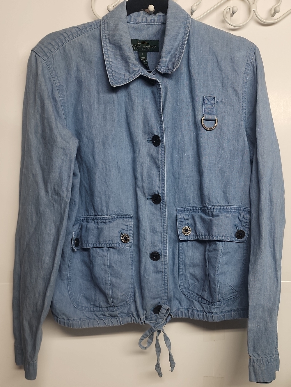 LRL Lauren Jeans Co RALPH LAUREN Vintage Light Blue Denim Jacket Linen Blend SzL